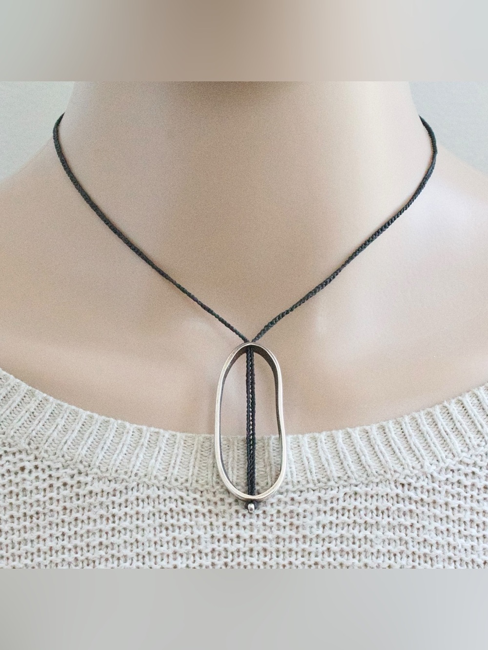 Jill Platner Sterling Silver Pendant Necklace on Black Cord Abalone Collection